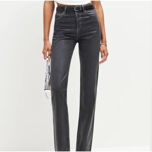 NEW-NWT Reformation Cynthia High Rise Straight Long Jeans Glossy Black Size 23